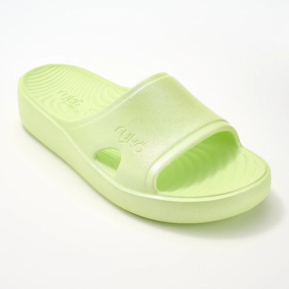 NWT Ryka Women's Soothe Slides Sandals Lime Pearl Size 9.5 W $100 RY1240